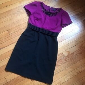 Beautiful Tahari Black & Purple Dress W/Rhinestone